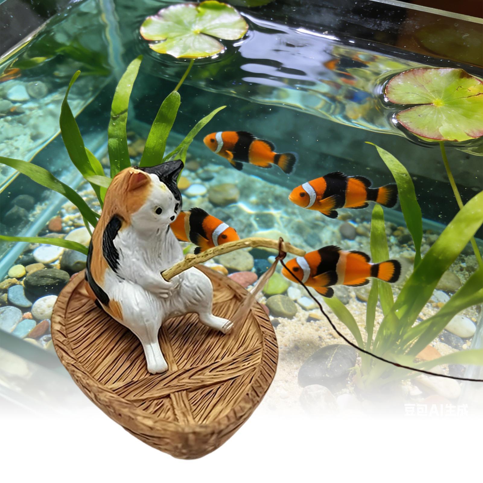 Aquarium Fish Escape - Fish Tank Decor Kitten Fishing Floating