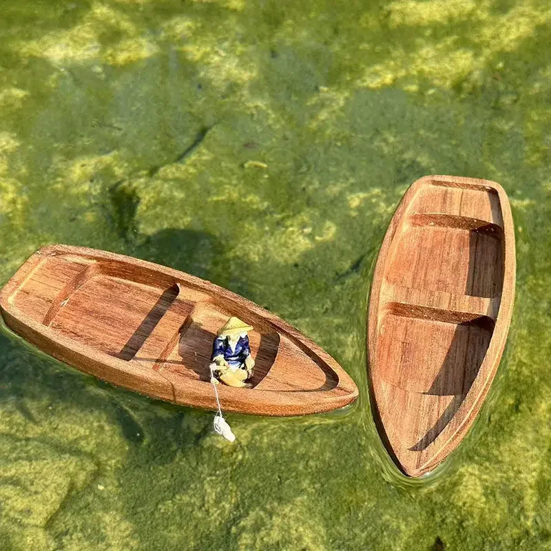 Aquarium Fish Escape - Handmade Wooden Boat Mini Floating Boat