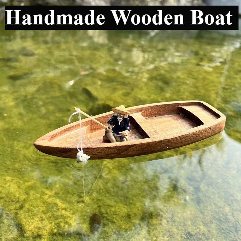 Handmade Wooden Boat Mini Floa - Aquarium Fish Escape ulasan dan harga